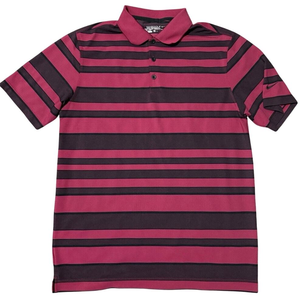 Nike Golf Dri Fit Polo Shirt Mens Medium Red Black Striped Tour Performance